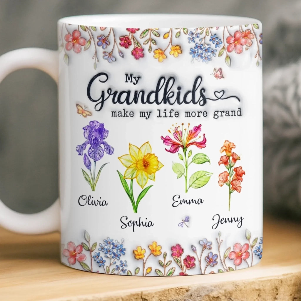 Personalized family names coffee mug gift for grandparents