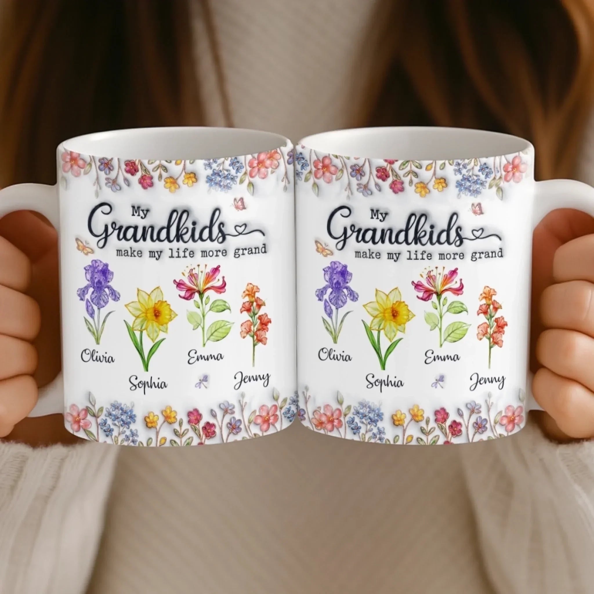 Coffee mug with personalized family names 3D ceramic mug gift for grandparents