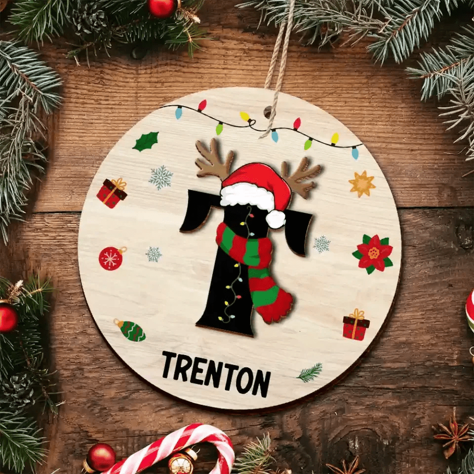 Name Monogram Christmas Family - Personalized 2 - Layered Wooden Ornament 684754 - DiyGiftly