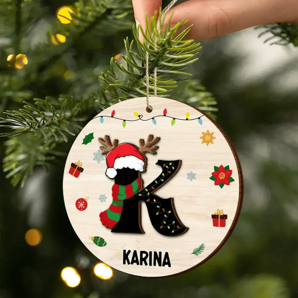 Name Monogram Christmas Family - Personalized 2 - Layered Wooden Ornament 684754 - DiyGiftly