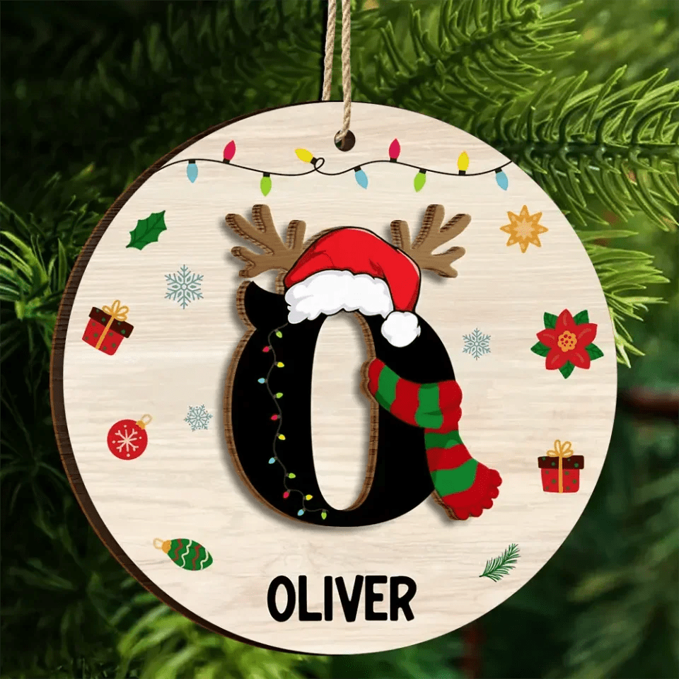 Name Monogram Christmas Family - Personalized 2 - Layered Wooden Ornament 684754 - DiyGiftly