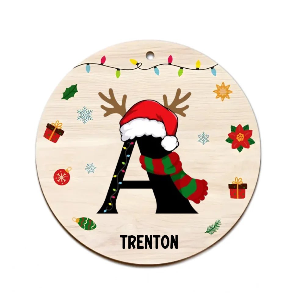 Name Monogram Christmas Family - Personalized 2 - Layered Wooden Ornament 684754 - DiyGiftly