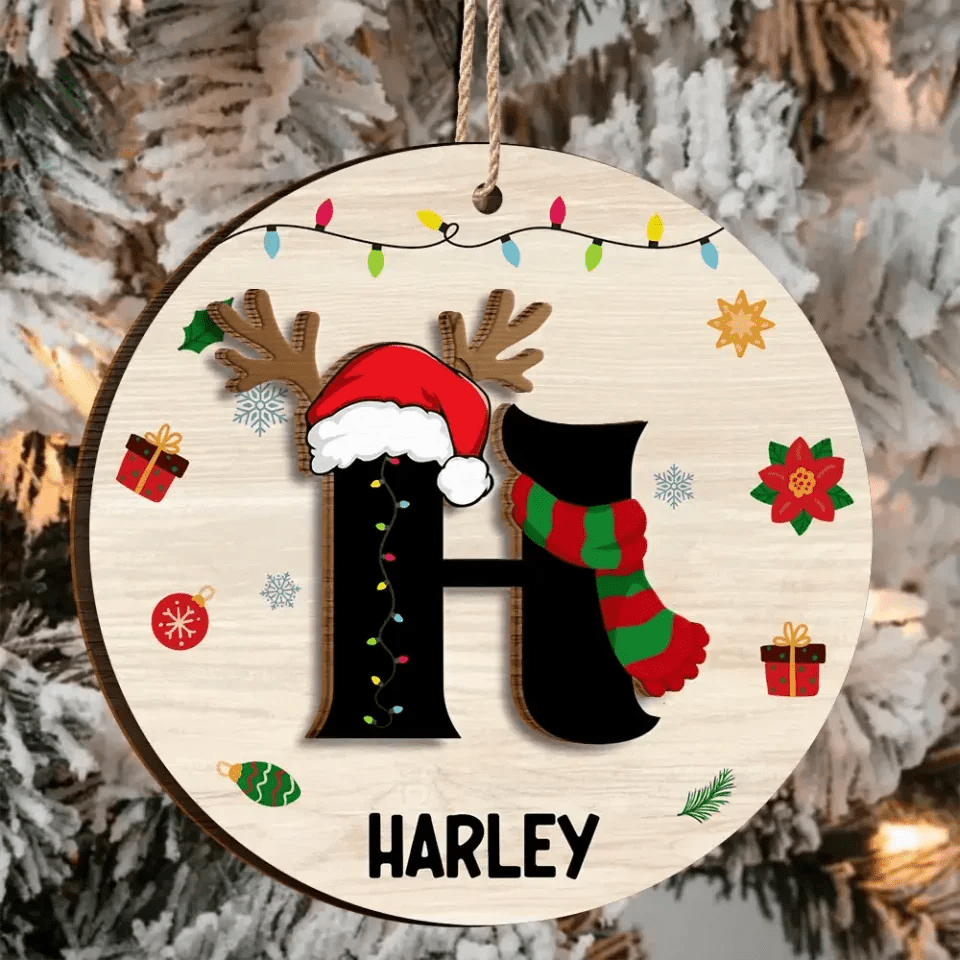 Name Monogram Christmas Family - Personalized 2 - Layered Wooden Ornament 684754 - DiyGiftly