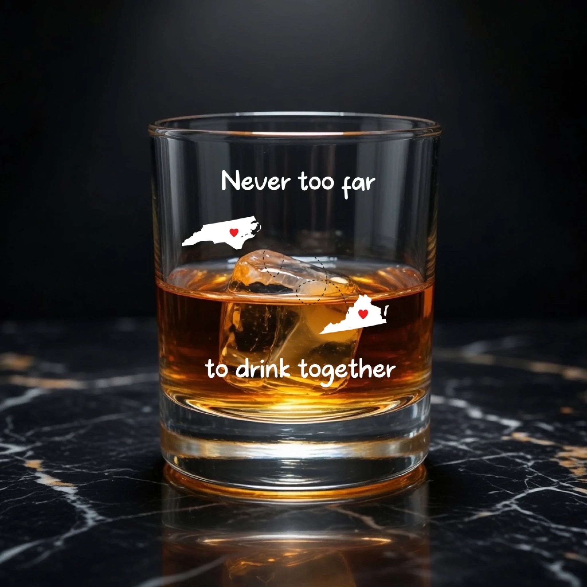 Long Distance Whiskey and Wine Glass Set with Personalized State Map Couple Design Whiskey Glass 11OZ