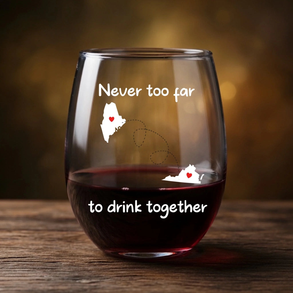 Personalized State Map Couple Design Long Distance Whiskey and Wine Glass Set office decor