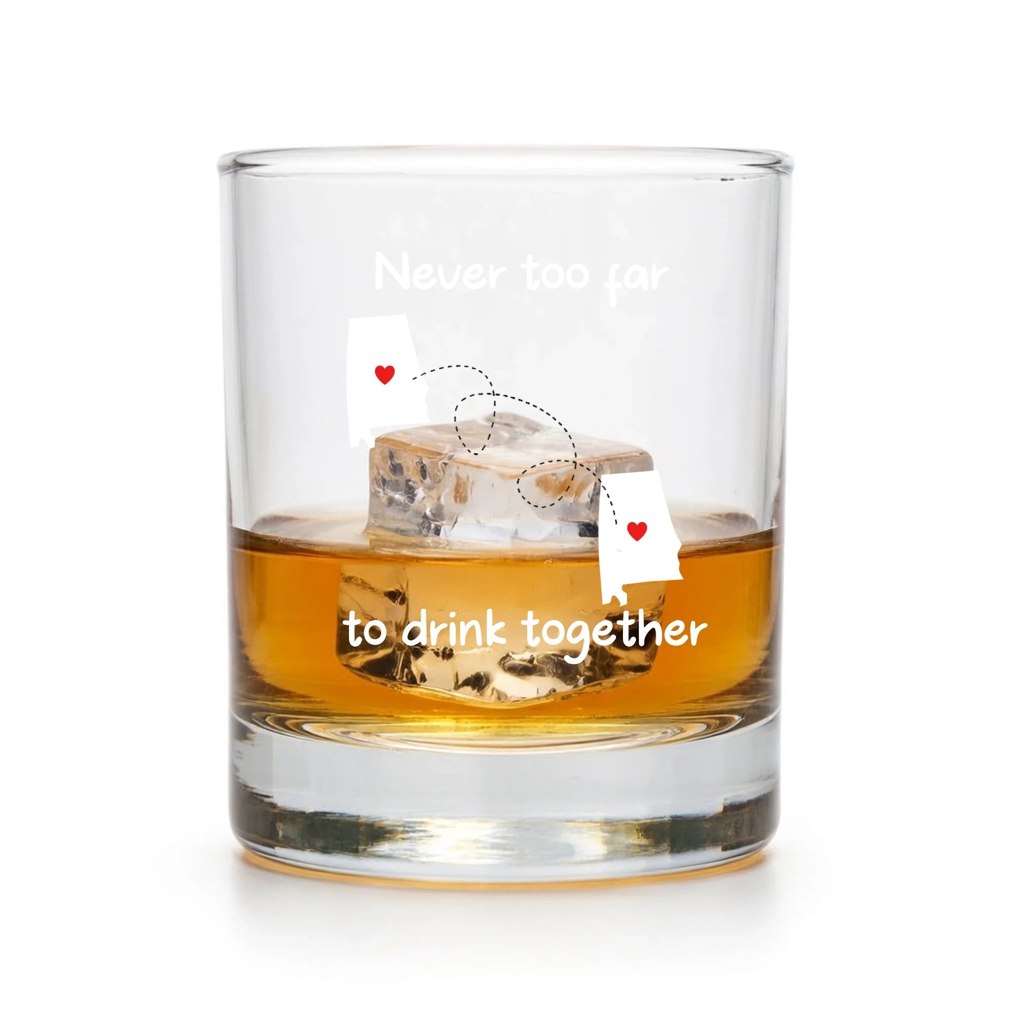 Personalized State Map Couple Design Long Distance Whiskey and Wine Glass Set