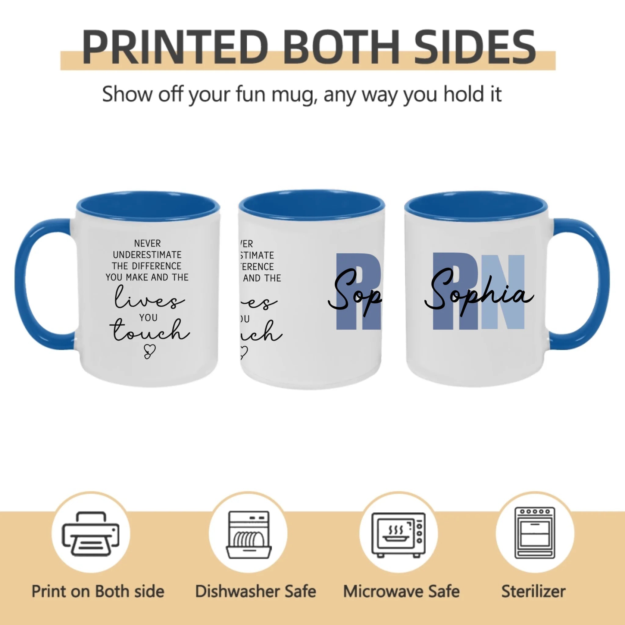 “Never Underestimate the Difference You Make” – Personalized RN Nurse Coffee Mug – Custom Name Minimalist Typography Design – Nurse Appreciation Gift, Thank You Gift for Nurse 1149210 - DiyGiftly