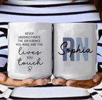 “Never Underestimate the Difference You Make” – Personalized RN Nurse Coffee Mug – Custom Name Minimalist Typography Design – Nurse Appreciation Gift, Thank You Gift for Nurse 1149210 - DiyGiftly