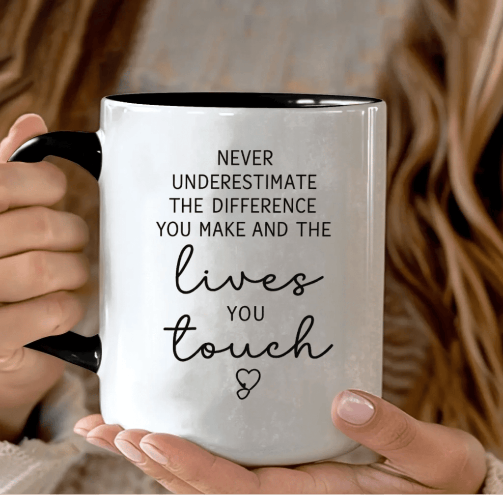 “Never Underestimate the Difference You Make” – Personalized RN Nurse Coffee Mug – Custom Name Minimalist Typography Design – Nurse Appreciation Gift, Thank You Gift for Nurse 1149210 - DiyGiftly