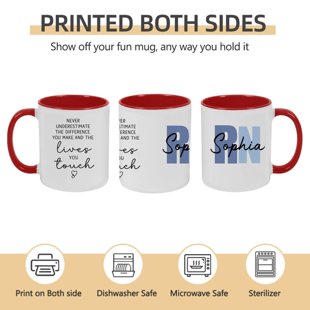 “Never Underestimate the Difference You Make” – Personalized RN Nurse Coffee Mug – Custom Name Minimalist Typography Design – Nurse Appreciation Gift, Thank You Gift for Nurse 1149210 - DiyGiftly