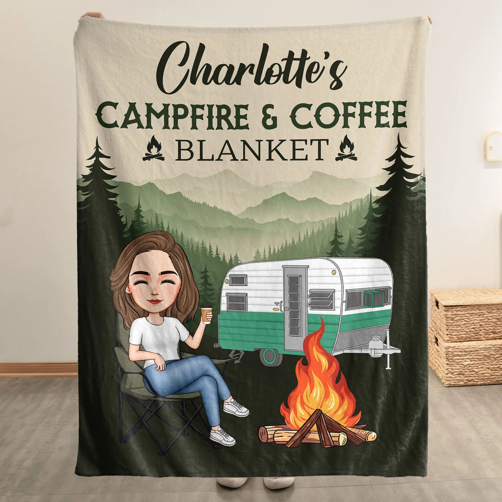 New Version Campfire and Coffee Personalized Blanket – Cozy, Customizable Throw for Outdoor Adventures, Camping, Picnics, or Relaxing by the Fire21650176 - DiyGiftly
