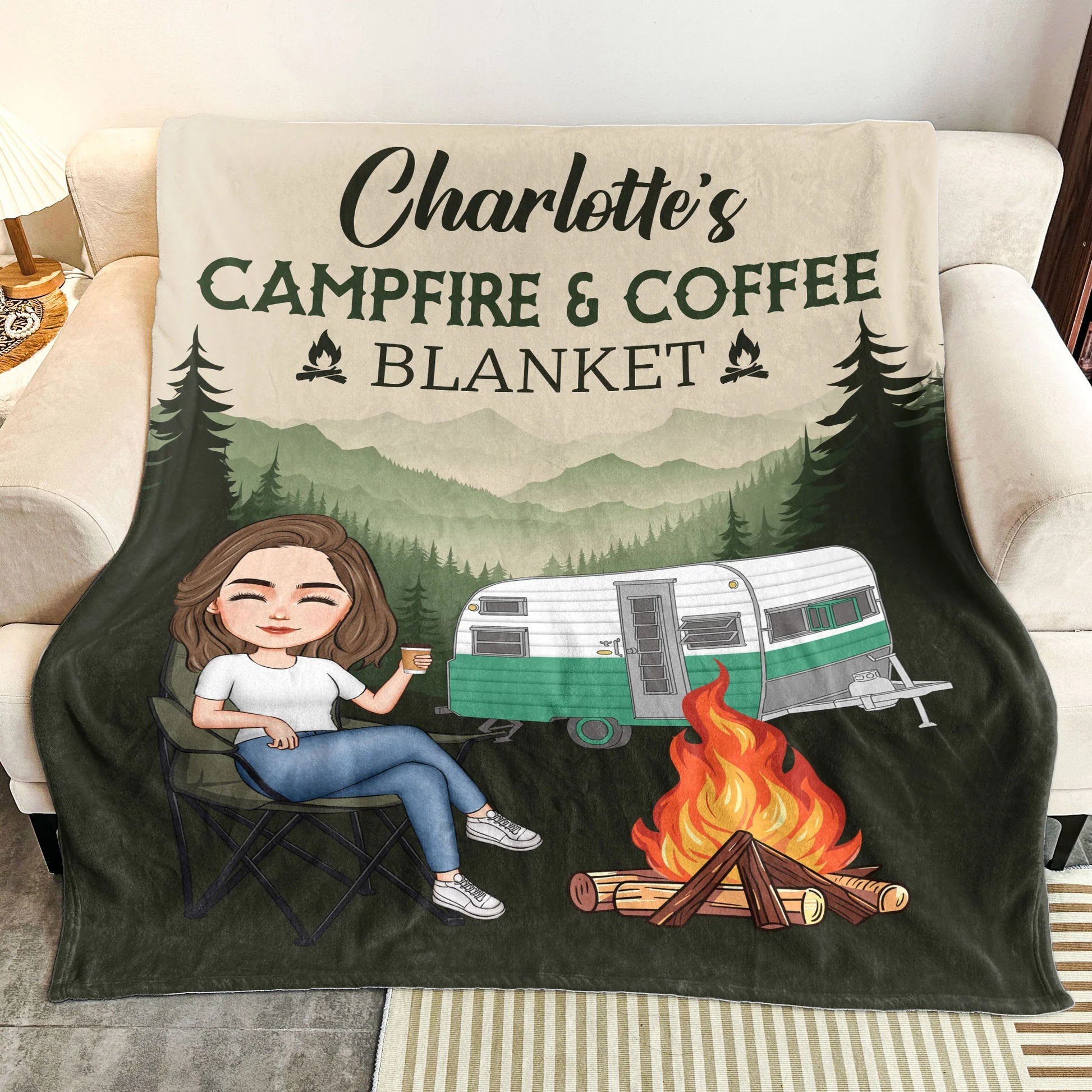 New Version Campfire and Coffee Personalized Blanket – Cozy, Customizable Throw for Outdoor Adventures, Camping, Picnics, or Relaxing by the Fire21650176 - DiyGiftly