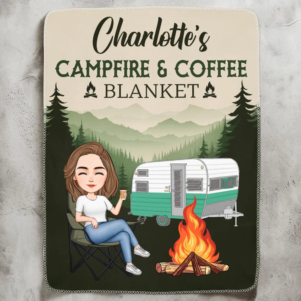 New Version Campfire and Coffee Personalized Blanket – Cozy, Customizable Throw for Outdoor Adventures, Camping, Picnics, or Relaxing by the Fire21650176 - DiyGiftly