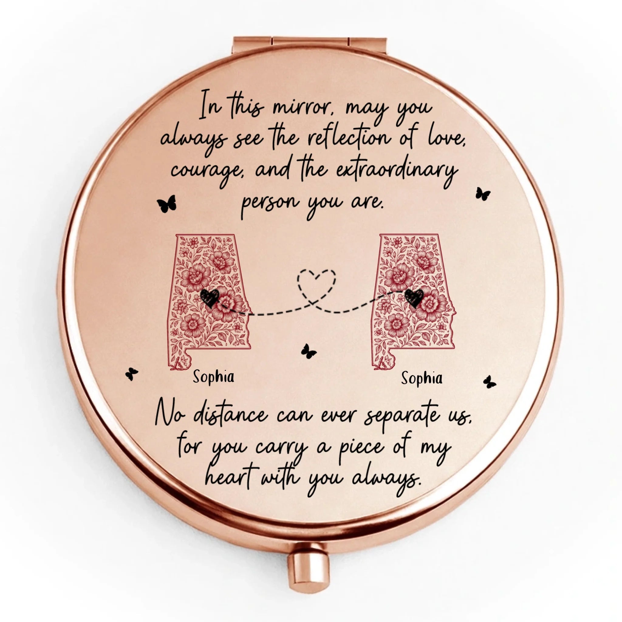 "No Distance Can Ever Separate Us" – Personalized Long Distance Relationship Compact Mirror – Custom Heart States Keepsake Gift for Best Friend / Sister / Daughter 1150370 - DiyGiftly