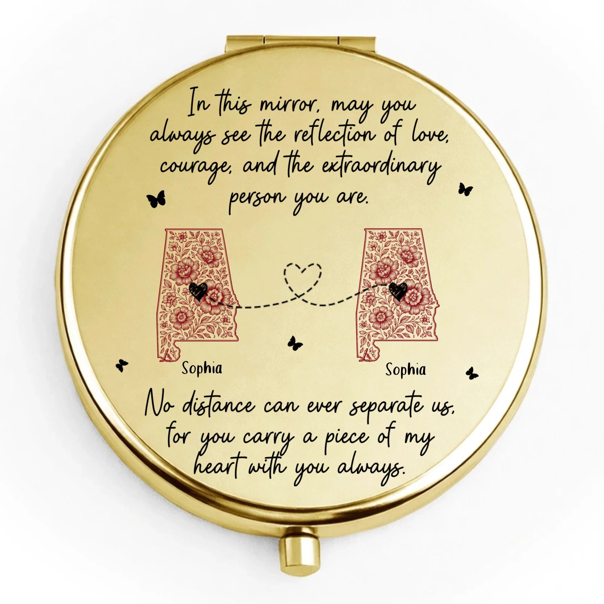 "No Distance Can Ever Separate Us" – Personalized Long Distance Relationship Compact Mirror – Custom Heart States Keepsake Gift for Best Friend / Sister / Daughter 1150370 - DiyGiftly