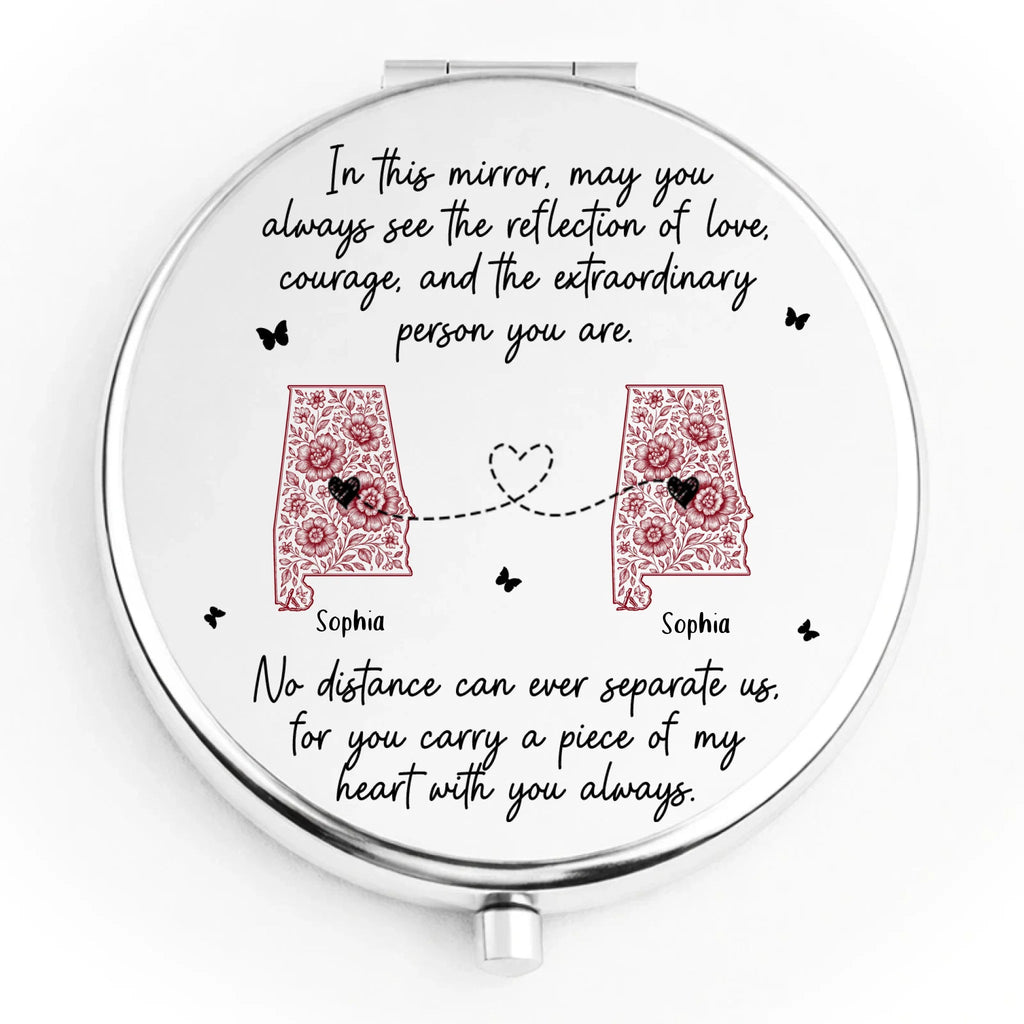 "No Distance Can Ever Separate Us" – Personalized Long Distance Relationship Compact Mirror – Custom Heart States Keepsake Gift for Best Friend / Sister / Daughter 1150370 - DiyGiftly
