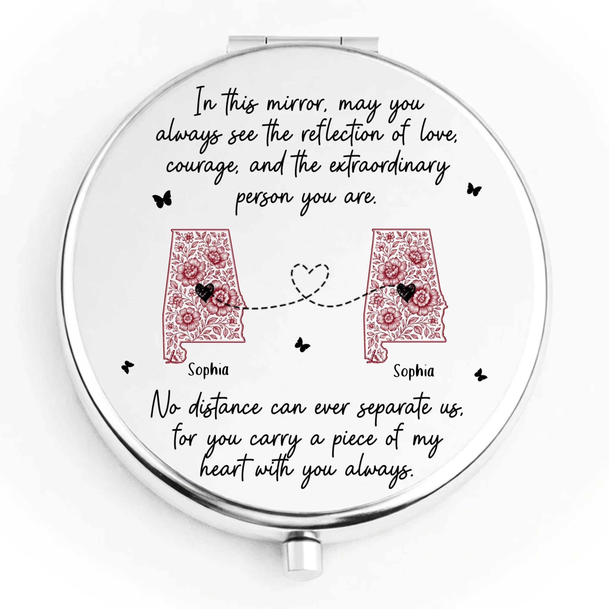 "No Distance Can Ever Separate Us" – Personalized Long Distance Relationship Compact Mirror – Custom Heart States Keepsake Gift for Best Friend / Sister / Daughter 1150370 - DiyGiftly