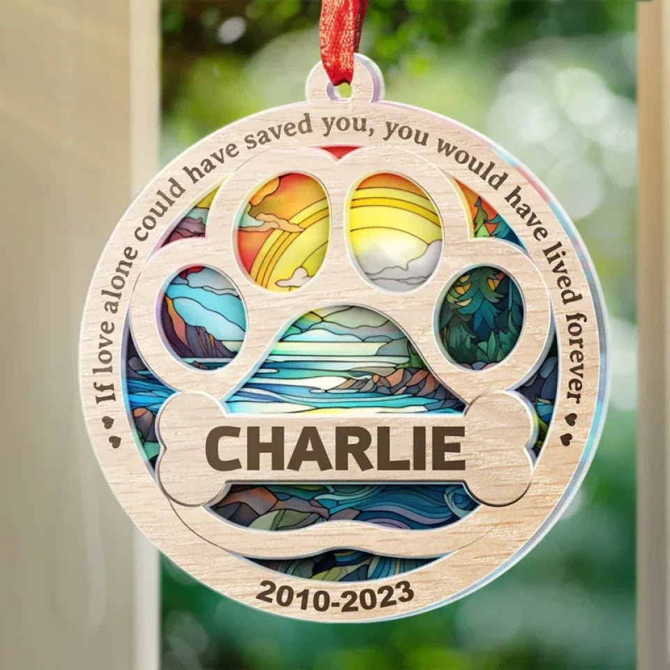 loss of dog gift suncatcher ornament personalized design window hanging keepsake detail view