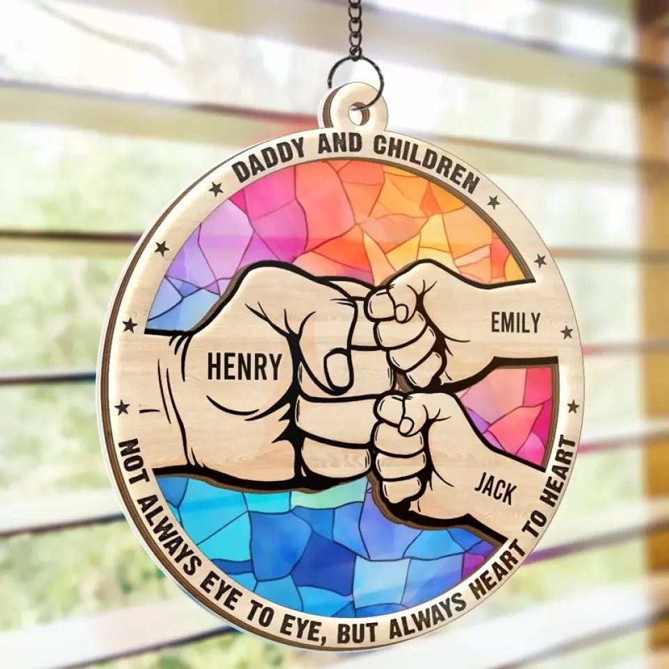 Not Always Eye To Eye, But Always Heart To Heart - Family Personalized Window Hanging Suncatcher - Father's Day, Gift For Dad, Grandpa 670552 - DiyGiftly