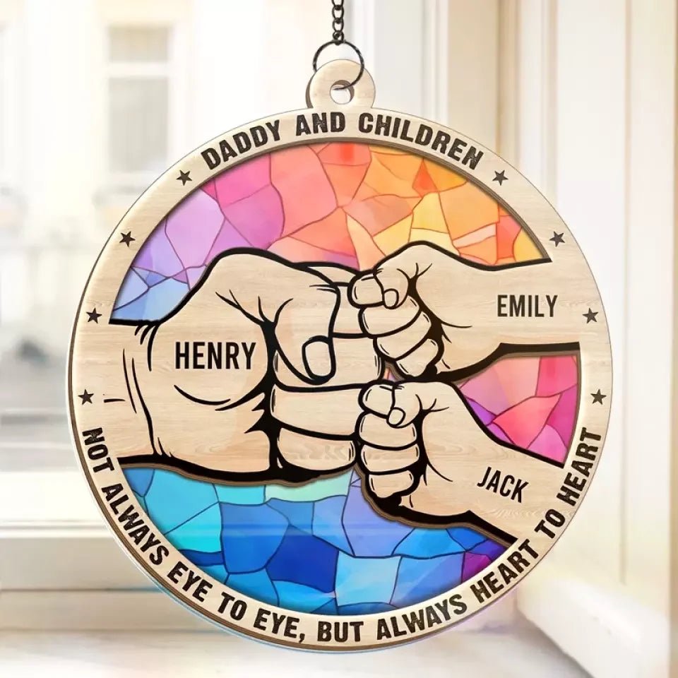 Not Always Eye To Eye, But Always Heart To Heart - Family Personalized Window Hanging Suncatcher - Father's Day, Gift For Dad, Grandpa 670552 - DiyGiftly