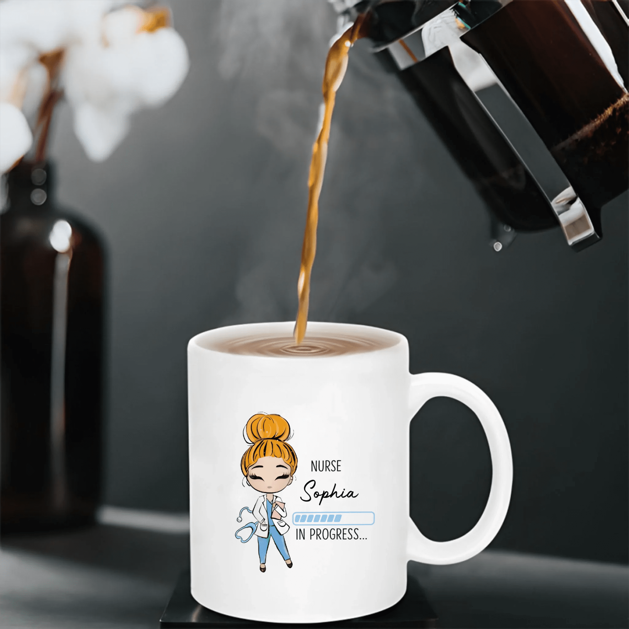“Nurse in Progress” – Personalized Future Nurse Coffee Mug – Custom Name Cute Nurse Girl Loading Design – Funny Nursing Student Gift, Graduation Gift for Nursing Student 1149381 - DiyGiftly
