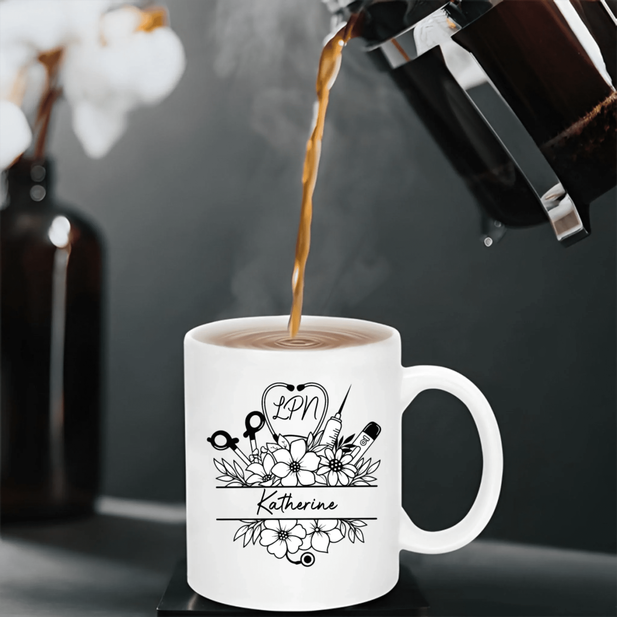 "Nurse Life Blooming" - Personalized Floral Travel Mug with Custom Initials & Name – Perfect Gift for Nurses, Nursing Students & Healthcare Heroes 1147832 - DiyGiftly