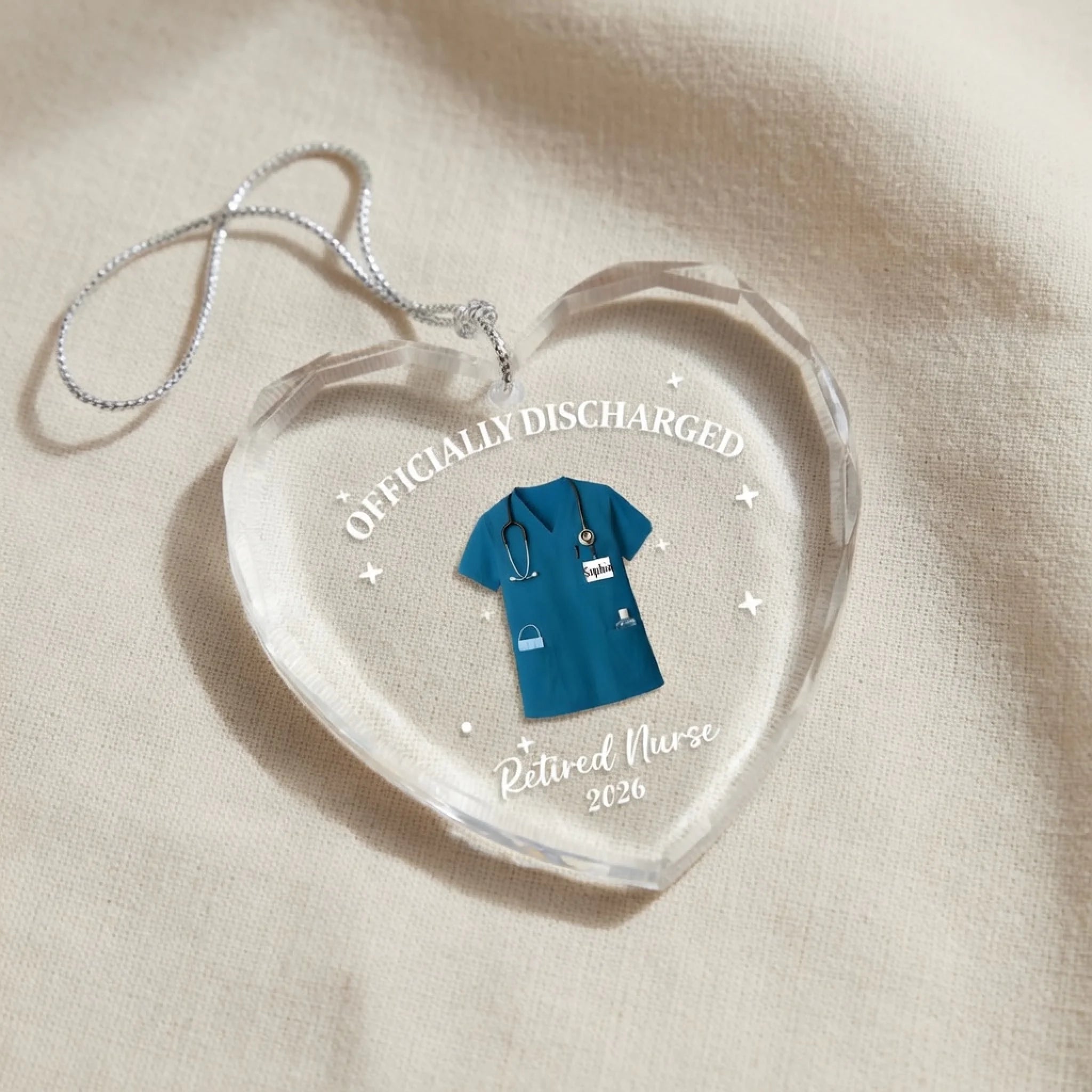 "Officially Discharged" – Personalized Retired Nurse Heart Acrylic Ornament – Custom Name Keepsake with Hanging Ribbon, Retirement Gift for RN 1149495 - DiyGiftly