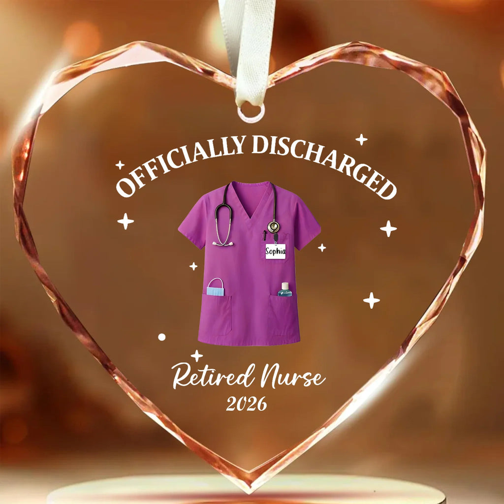 "Officially Discharged" – Personalized Retired Nurse Heart Acrylic Ornament – Custom Name Keepsake with Hanging Ribbon, Retirement Gift for RN 1149495 - DiyGiftly