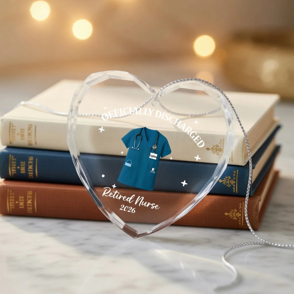 "Officially Discharged" – Personalized Retired Nurse Heart Acrylic Ornament – Custom Name Keepsake with Hanging Ribbon, Retirement Gift for RN 1149495 - DiyGiftly