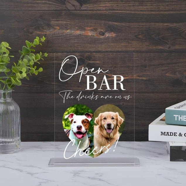 Acrylic Wedding Sign Personalized Pet Portrait Elegant Custom Bar Decor