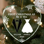 Personalized Heart and Circle Glass Ornament Married Couples home decor