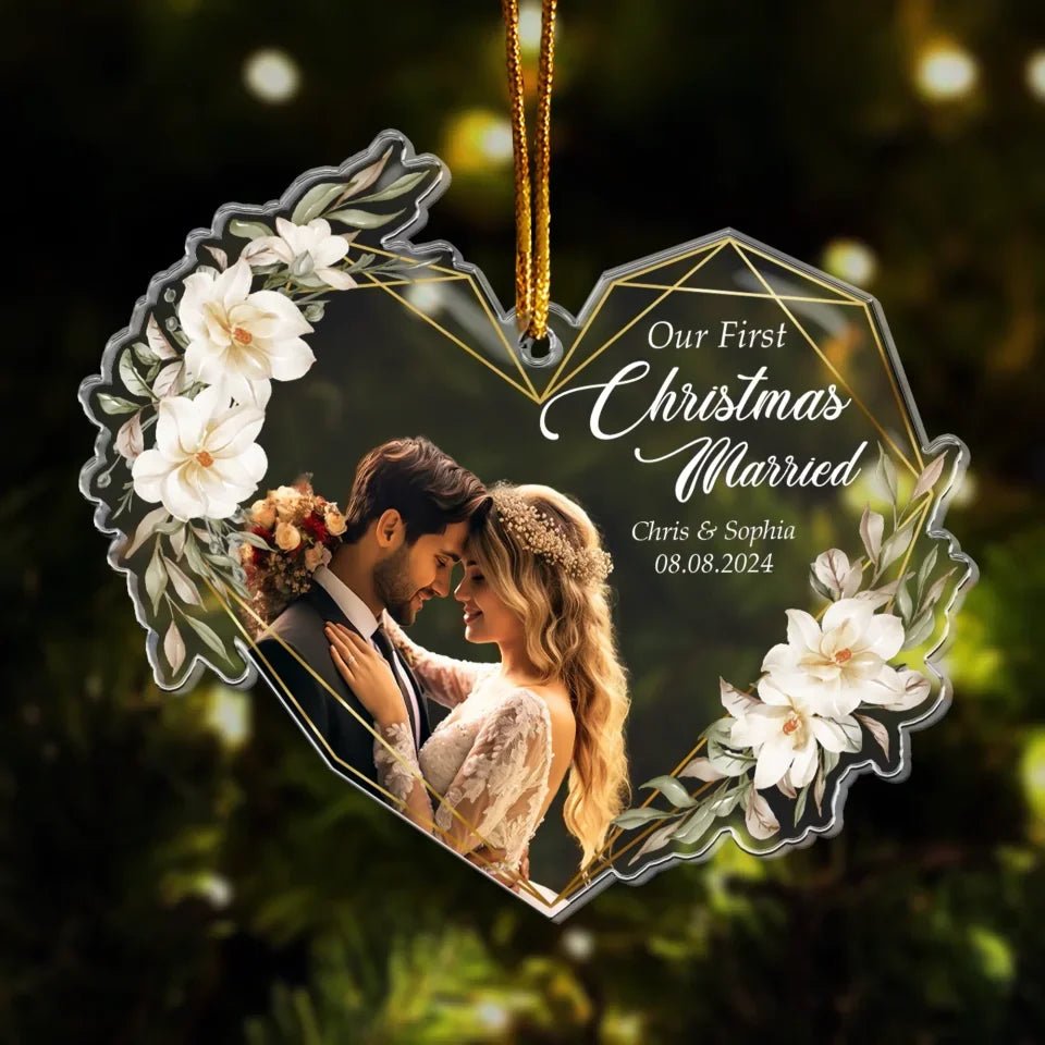 Our First Christmas Married As Mr & Mrs - 1st Xmas Together - Personalized Acrylic Photo Ornament 689132 - 689178 - DiyGiftly