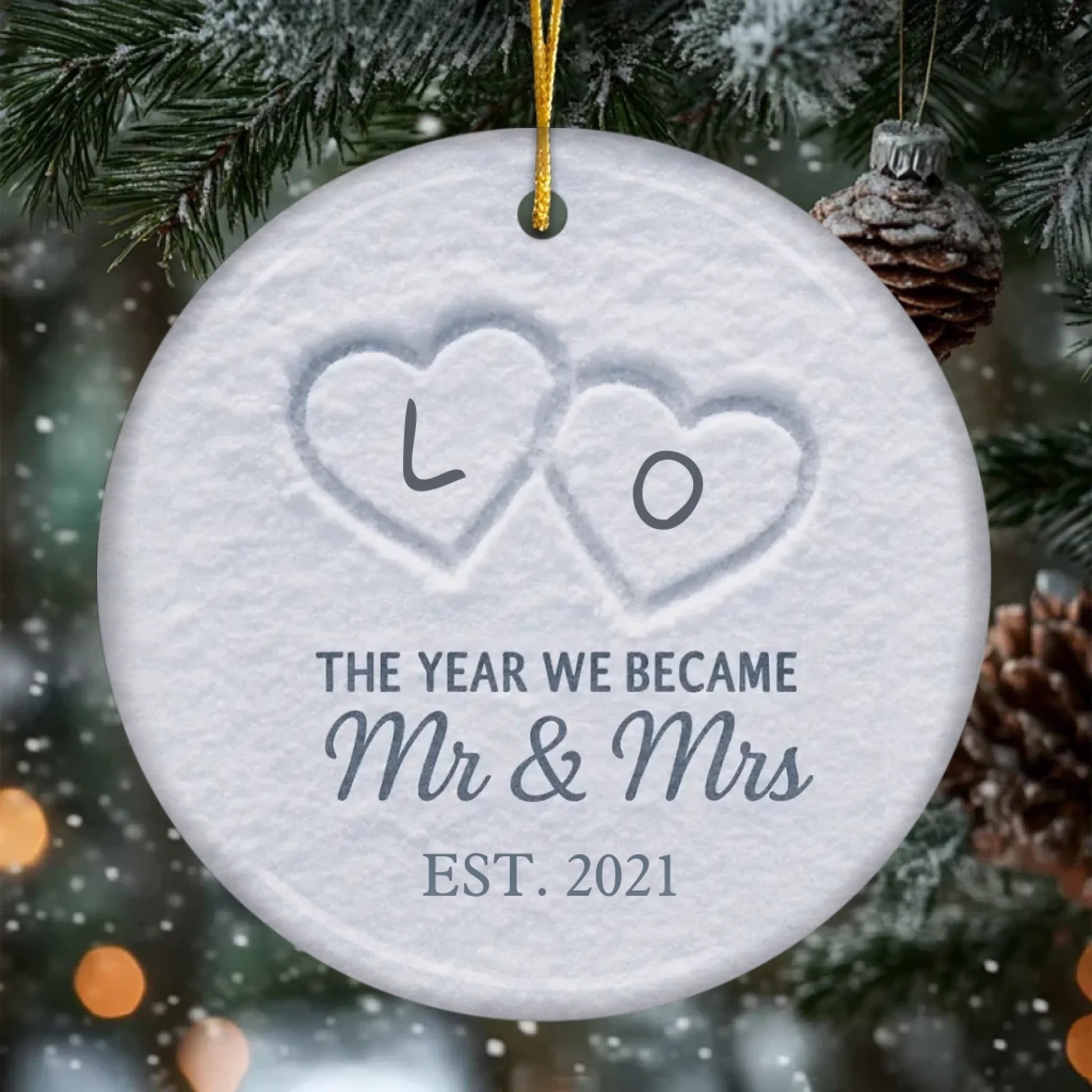 gifts for wife Our Happily Ever After Begins Here — Beach Sand Theme Ceramic Ornament · Personalized Photo/Name Customization