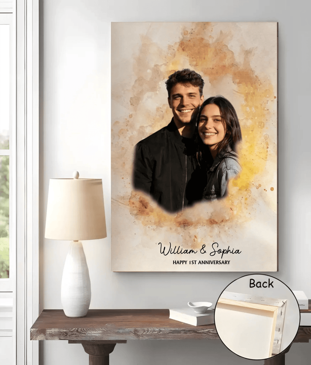 Canvas Poster wedding memory decor Personalized Couple Portrait Art 1st Year Anniversary Gift