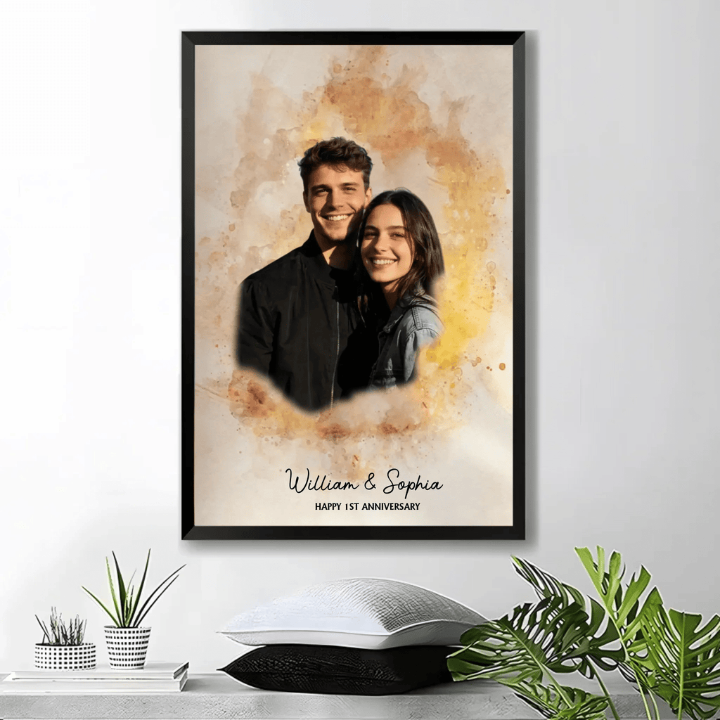 Canvas Poster Custom Wedding Memory Decor Personalized Couple Portrait Art 1st Year Anniversary Gift