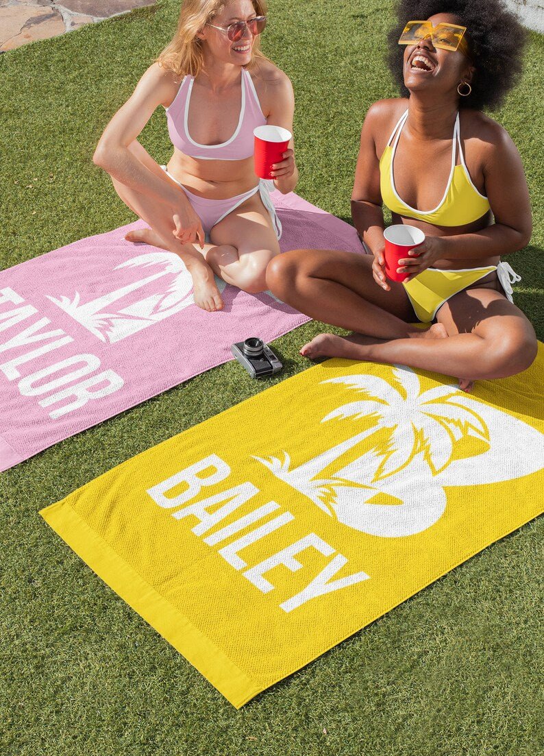 Palm Tree Custom Beach Towel, Adult/Kids Personalized Name Pool Towel, Bridesmaid Towel, Birthday Gift for Dad Her, Family Vacation Gift 57155840 - DiyGiftly