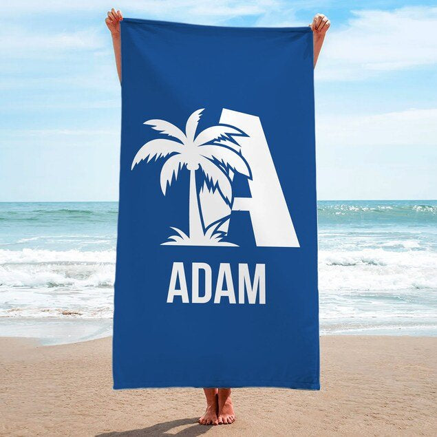 Palm Tree Custom Beach Towel, Adult/Kids Personalized Name Pool Towel, Bridesmaid Towel, Birthday Gift for Dad Her, Family Vacation Gift 57155840 - DiyGiftly