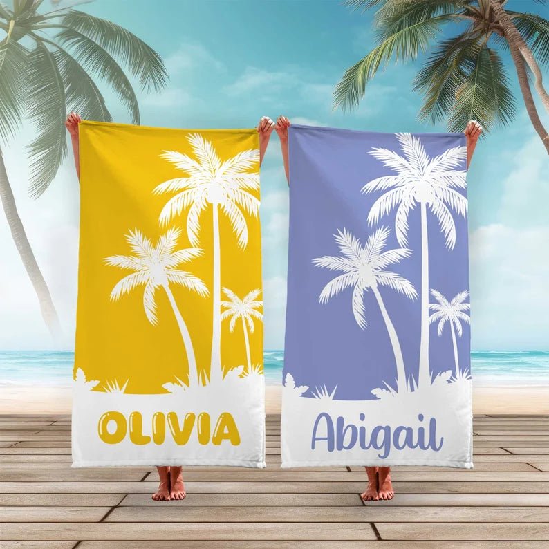 Palm Tree Personalized Beach Towels, Beach Towels, Bridesmaid Custom Beach Towel, Birthday Gift, Pool Party Favors, Kids Pool Towel 26958848 - DiyGiftly