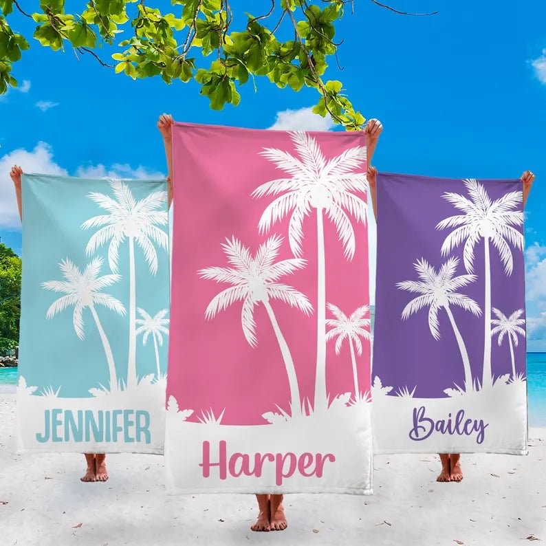 Palm Tree Personalized Beach Towels, Beach Towels, Bridesmaid Custom Beach Towel, Birthday Gift, Pool Party Favors, Kids Pool Towel 26958848 - DiyGiftly