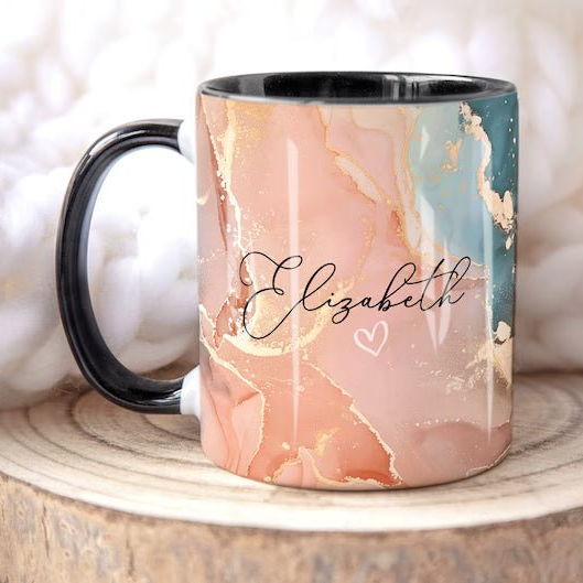 Peach Marble Mug, Personalised Mug, Custom Name Cup, Coffee Tea Cup Gift For Her, Valentines Gift For Her Him, Sister Mum Birthday Gift 64116992 - DiyGiftly