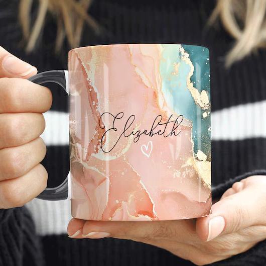 Peach Marble Mug, Personalised Mug, Custom Name Cup, Coffee Tea Cup Gift For Her, Valentines Gift For Her Him, Sister Mum Birthday Gift 64116992 - DiyGiftly