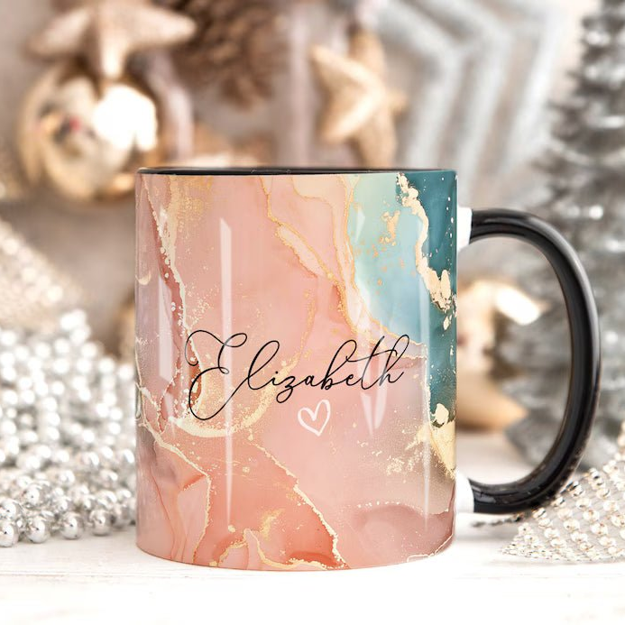 Peach Marble Mug, Personalised Mug, Custom Name Cup, Coffee Tea Cup Gift For Her, Valentines Gift For Her Him, Sister Mum Birthday Gift 64116992 - DiyGiftly