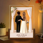 Personalised 3D Cartoon Bride and Groom LED Night Light with Name and Wooden Base Wedding Anniversary Gift for Couple Newlywed 03279360 - DiyGiftly