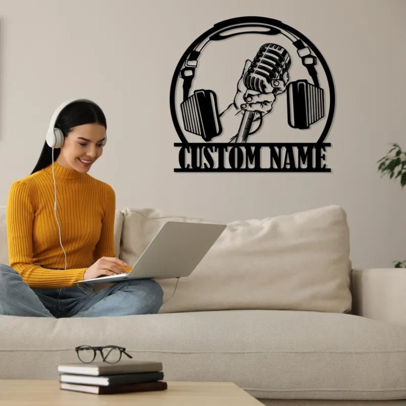 Personalised DJ Headphones and Microphone Metal Sign – Custom Music Studio Wall Art, DJ Booth LED Light Decoration, Unique Sound Recording Gift for Musicians and Music Lovers 47493632 - DiyGiftly