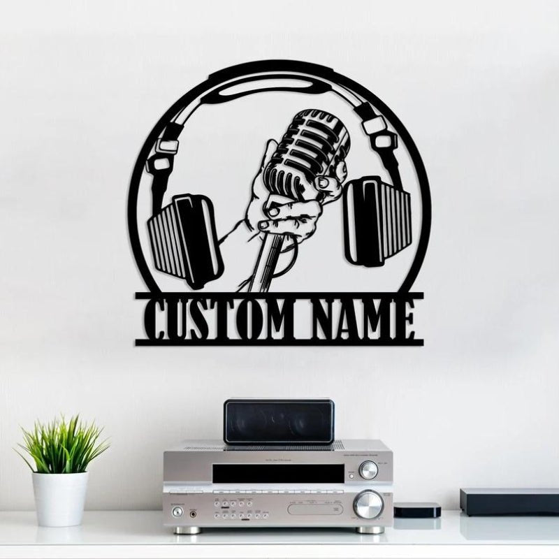 Personalised DJ Headphones and Microphone Metal Sign – Custom Music Studio Wall Art, DJ Booth LED Light Decoration, Unique Sound Recording Gift for Musicians and Music Lovers 47493632 - DiyGiftly