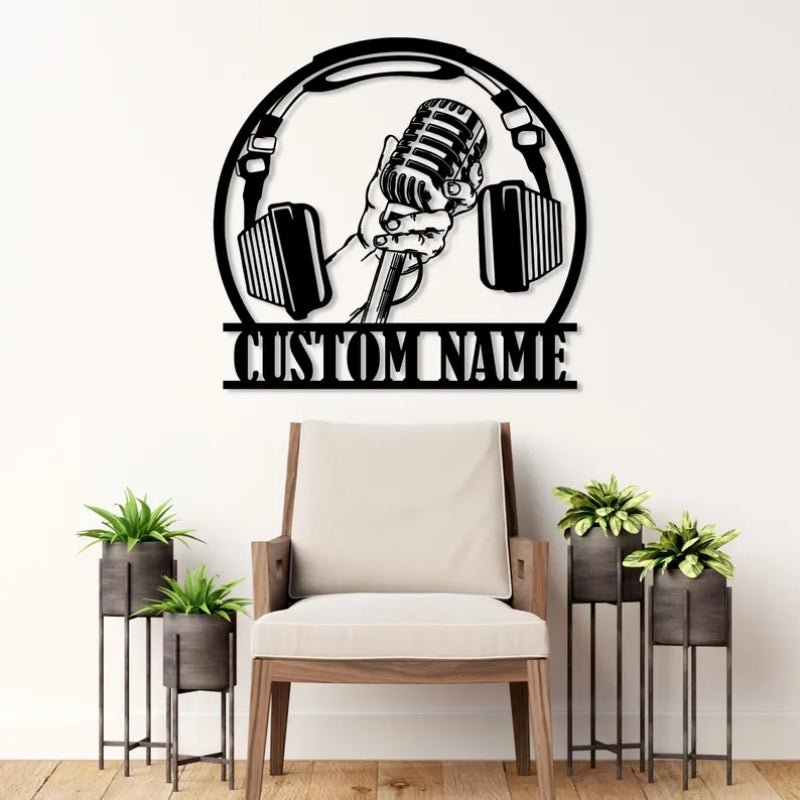 Personalised DJ Headphones and Microphone Metal Sign – Custom Music Studio Wall Art, DJ Booth LED Light Decoration, Unique Sound Recording Gift for Musicians and Music Lovers 47493632 - DiyGiftly