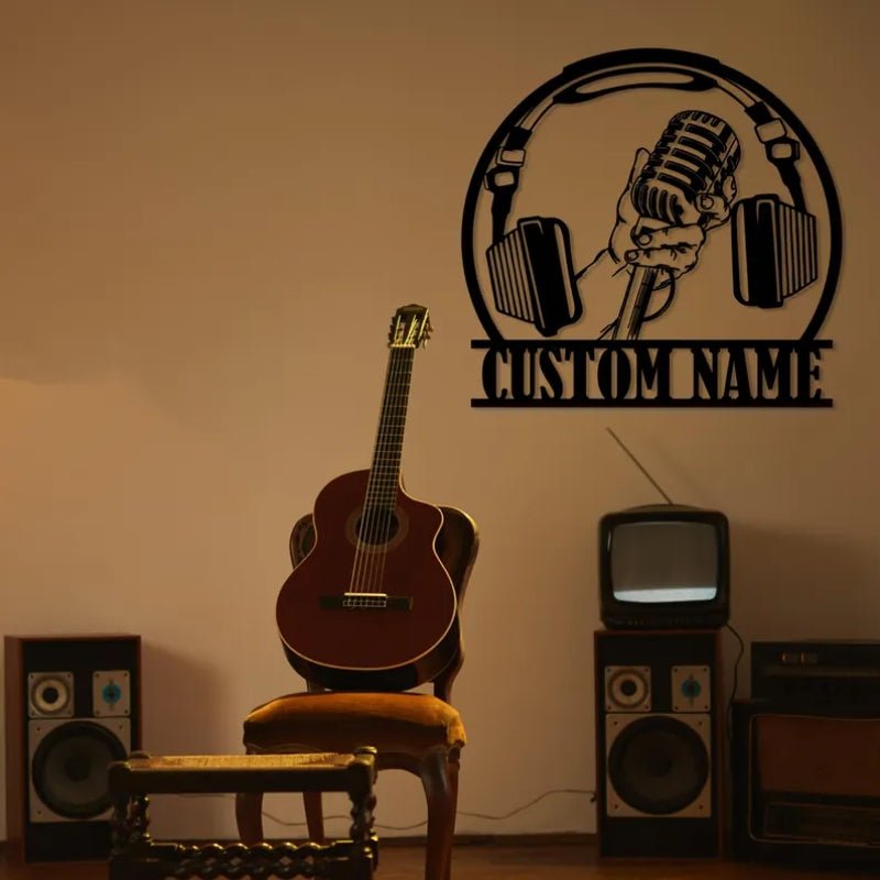 Personalised DJ Headphones and Microphone Metal Sign – Custom Music Studio Wall Art, DJ Booth LED Light Decoration, Unique Sound Recording Gift for Musicians and Music Lovers 47493632 - DiyGiftly