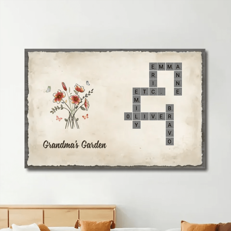 grandmas garden crossword personalized canvas with custom details meaningful wall decor