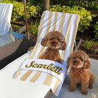 Stripe Beach Towel Personalized Pet Portrait Custom Name Quick Dry Oversized for Travel