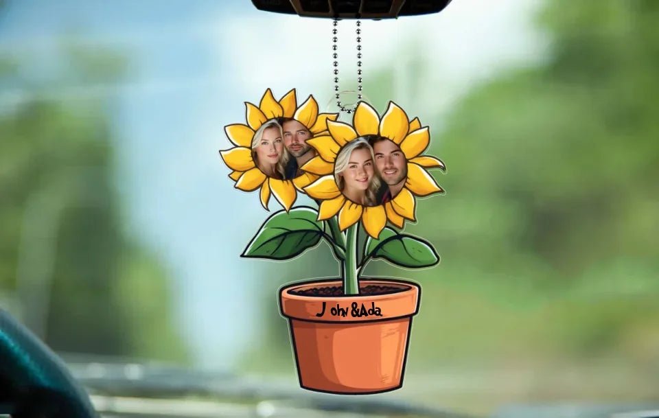 Personalised Sunflower Photo Car Ornament Hanging Car - Sunny and Cute Couple Car Decoration - Gift For Couples 745565 - DiyGiftly